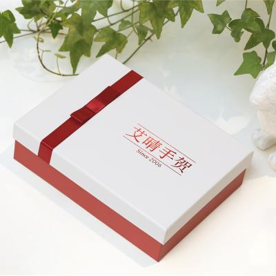 China Hot Handmade Aegean Gift Box Cardboard Square Ribbon Flat Knot Wedding Gift Box For Guest for sale