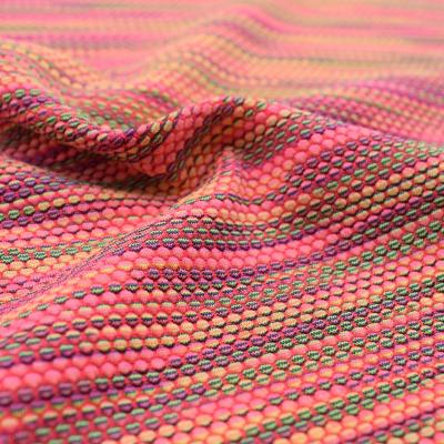 China Stretch Knitted Cotton Seersucker Fabric Rainbow Stripe Jacquard For Swimwear Bikini Dress Clothes for sale