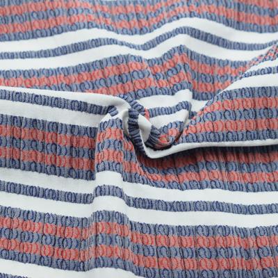 China Hot Selling Stretch Stretched Stripe Cotton Seersucker Ply Fabric For Swimwear Woven Jacquard Customized Color for sale