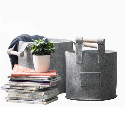 China 100% Recycled Wool Felt Basket Gray Round Storage Box Felt Sustainable Basket for sale