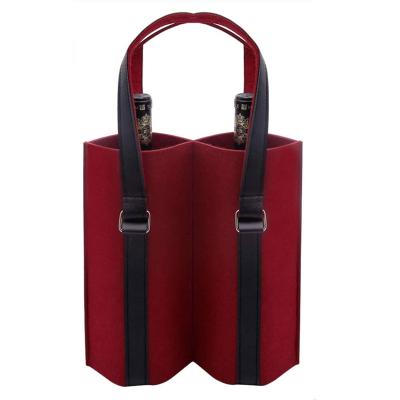 China Gift & Craft Felt Wine Bottle Gift Bags 2 Wine Tote Handle Bag Felt Bottle Sleeve Bag for sale