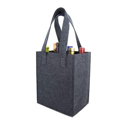 China 6 Bottle Wine Carrier Tote Bag Reusable Grocery Felt Folding Wine Bottle Bags For Travel Camping Picnic for sale