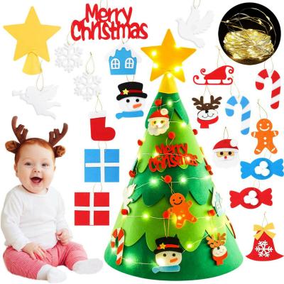 China 3D DIY Christmas Hanging Decoration Felt Christmas Tree with LED Light Toddler Friendly Christmas Tree Ornaments Hanging Christmas Decorations for sale