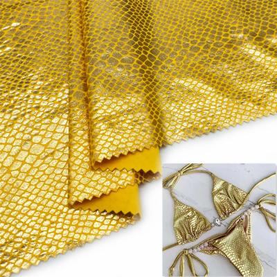 China Shiny QUICK DRY Warp Knitted 88 Polyester Spandex Gold Snake Pattern Swimwear Foil Fabric 12 for sale