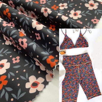 China Wicking Retro Fashion Flower Polyester Spandex Micro Swimsuit Digital Printing Elastic Yoga Fabric for sale