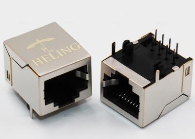 China THT Mounting RJ45 Single Port , Tab Up R / G RJ45 Jack Female Brass Shielded for sale