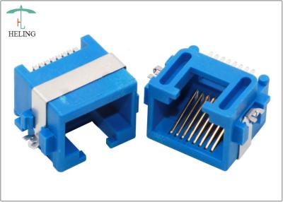 China Blaue Farbe-RJ45 PWB-Berg-Sockel-Hälfte schirmte 1.27mm Terminalneigung für Ethernet ab zu verkaufen