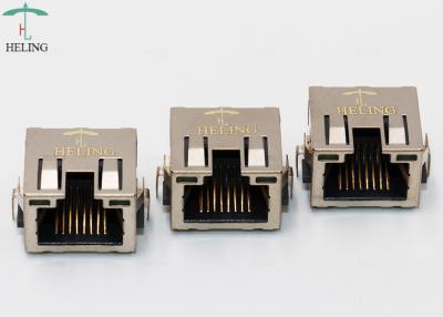 China Durch Loch VORMONTIERTES abgeschirmtes Ethernet-Verbindungsstück PWBs RJ45 mit EMI Tabs zu verkaufen