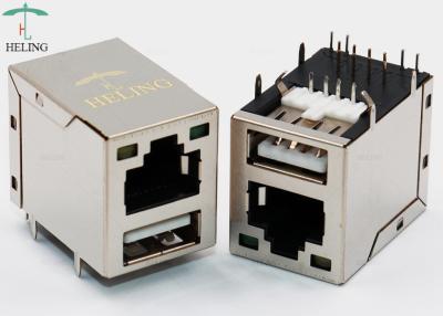 中国 R/A 2x1はUSBによって積み重ねられるRJ45 LANジャック8P8Cモジュラー コネクターMU882-B021-HPRL21を左舷に取ります 販売のため