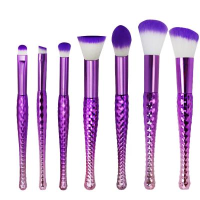 China Angular Blush Cosmetic Makeup Brush Set Exquisite Girl Purple Series 7 Pcs OEM Hair Tools Wooden Handle Logo Style Beauty Face Brushes Set for sale