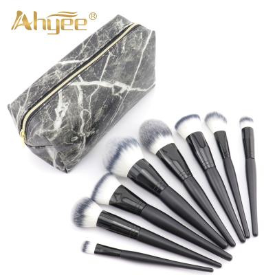 China Angular Blush Cosmetic Makeup Brush Set Exquisite Girl Marble Series 8 Pcs Bag OEM Leather Hair Tools Beauty Care Makeup Tools Synthetic Hair for sale