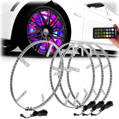 China Retail Multi Choose Car Accessories 14.5/15.5/17Inch Waterproof IP68 4pcs Kits RGB Wheel Ring Led Car Wheel Lights for sale