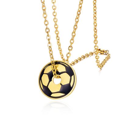 China Mens Jewelry Mens Stainless Steel Gold Color Football FASHIONABLE Luxury Irish Chain Necklace Lucky Charm Pendant Necklace For Designer for sale