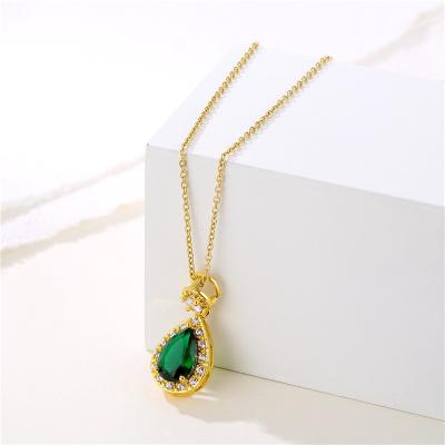 China New Simple FASHIONABLE Drop Water Chain Necklace Around Diamond Jewelry Collar Crystal Stainless Steel Heart Green Necklaces for sale