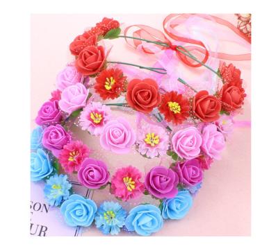 China Beautiful/Sweet Girls Lady Crown Flower Wreath Headband Kids Bridal Floral Headband Women Headwear Accessories For Bridesmaid for sale