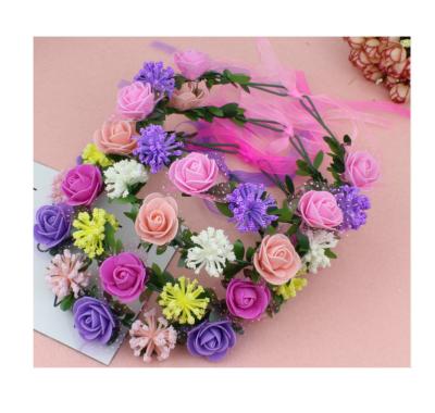 China Beautiful/Sweet Rose Flower Crown Wedding Party Bridesmaid Artificial Flower Headband Woman Wedding Hair Accessories Flower Garland Wreath for sale