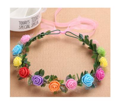 China Beautiful/Sweet Fashion Bridal Women's Beach Hair Accessories Elastic Headband Flowers Mexican Rose Flower Crown Hairband Ladies Girls for sale