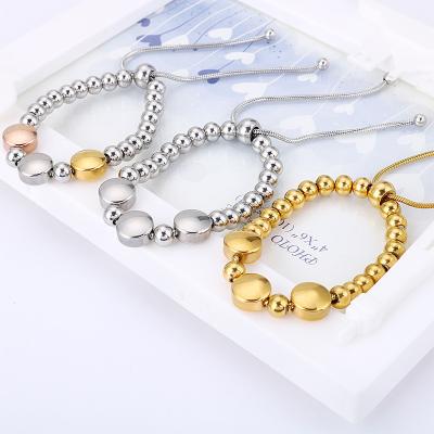 China FASHIONABLE High Quality Titanium Steel Elastic Rope Beads Round Charm Bracelet Women Gold Silver Color Bracelet Jewelry for sale