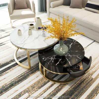 China Modern& luxury luxury marble coffee table set stainless steel tea table for sale