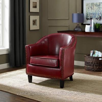 China Living Room Furniture Super Comfortable Stylish Barrel Accent Modern With Rivet Leather Armchair for sale