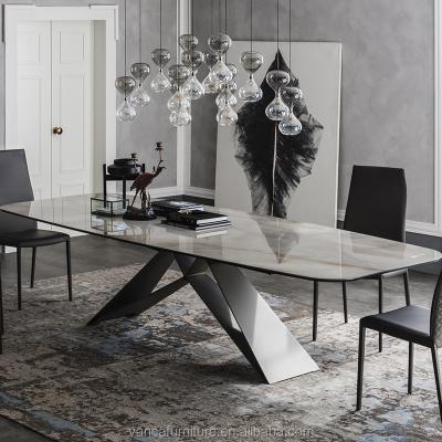 China Modern Luxurious Metal Frame Dining Table With Slate Stone Panel Table Top For Dining Room Furniture for sale