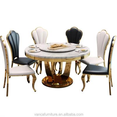 China Competitive Price Stainless Steel Revolving Dining Chair And Round Marble Dining Table With Metal Base Set for sale