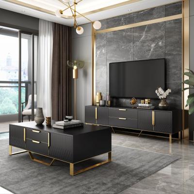 China Metal base wood cabinet and modern contemporary gold TV coffee table with drawers and doors for home for sale