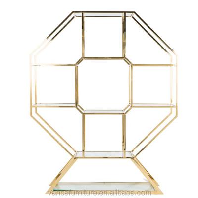 China New Arrival Popular And Durable Wedding Furniture Gold Stainless Steel Metal Display Wine Shelf for sale