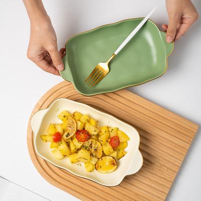 China Microwave Oven Matte Color Porcelain Bakeware Lasagna Bread Stocked Ceramic Loaf Filters Au Gratin Dish Mold With Handle for sale