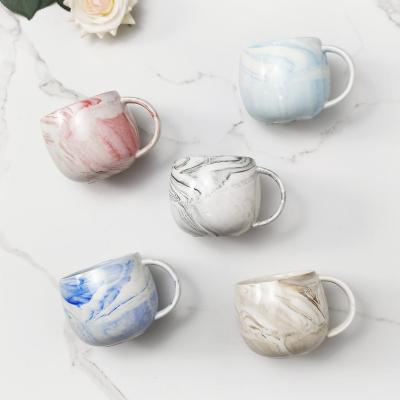 China Manufacturer New Stocked Design Marble Clay Look Tea Cup Mug Set Porcelain Cup Ceramic Porcelain Milk Coffee Mug Marble Mug for sale