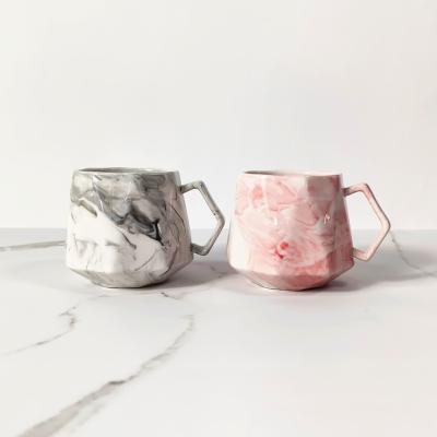 China Customized Novelty Cute Empty Black Calacata Style Diamond Stocked Gray Pink Marble Shape Printing Porcelain Latte Ceramic Coffee Mug for sale