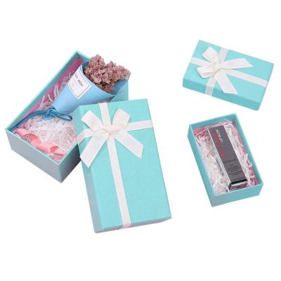 China Recycled Materials Custom Design Gift Box Blue Tissue Paper Packaging With Ribbons Lid For Hair Wig Lingerie Packaging Clothes for sale