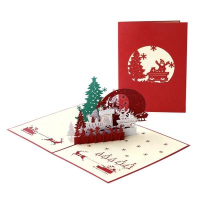 China Creative Braid Logo Europe 2022 Christmas 3d Custom Paper Pop Greeting Gift Voucher Merry Christmas Stereoscopic Cutout Card for sale