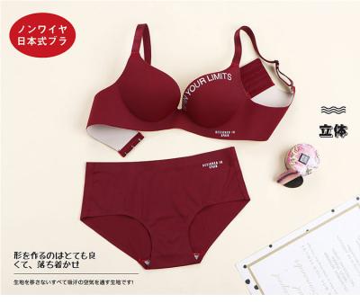 China Logo Letter Japanese Young Girl One Piece Custom Size 32 A B Cup Small Women Panties Bras Seamless Brief Sets Wireless Lift Up Panties Bra for sale