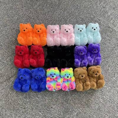 China Newest Fashion Trend Design Bedroom One Size Fits All Indoor Kids Soft Fluffy Animals Teddy Bear Slippers for sale