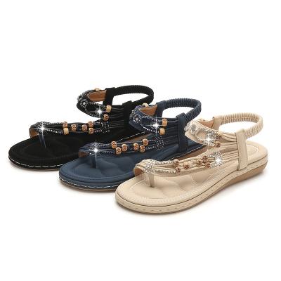 China Fashion Trend Gladiator T Strap Elastic Open Toe Shoes Women Roman Ankle Strap Sandals Damping for sale