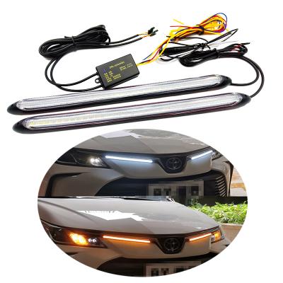 China 2Pcs Open White Flexible Strip LED DRL Amber Car Sequential Scanning Flooding Daytime Running Lights Headlight For Car D Chip Host DRL-3color for sale