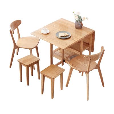 China Space Saving Popular Modern High Quality Expandable Furniture Dropleaf Folding Wooden Dining Table And Chairs Set for sale