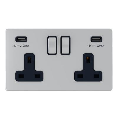 China Residential / General Purpose UK Type 13A Dual Stainless USB Wall Switched Socket for sale