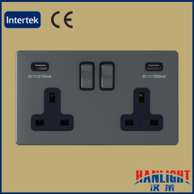 China 220V 250V 3.1A Outlet BS Double Switched USB Socket 86*146mm for sale