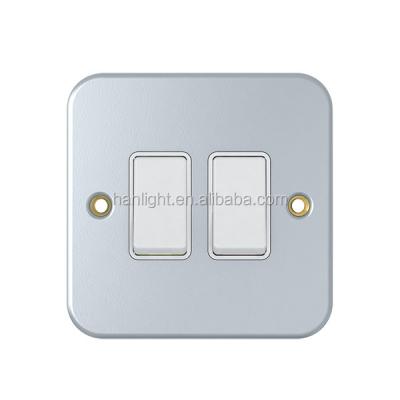 China UK Type 10A 2 Gang 1 Way Plate Metal Wall Switch Mc3022 for sale