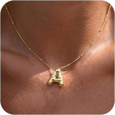 China Personalized Gold Bubble Letter Necklace for Women, 14k Gold Plated Initial Pendant Necklace Trendy Custom Jewelry for sale