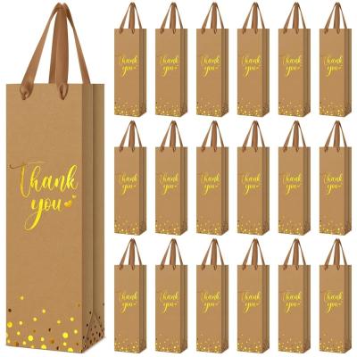 China Custom Printed Kraft Paper Wine Bottle Gift Shopping Bag with Hand Length Handle for sale