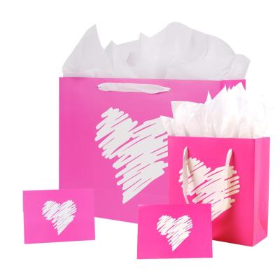 China Pedido personalizado Lujo Rosa Corazón Regalo Joyería Bolsa de papel de compras para el Día de San Valentín en venta