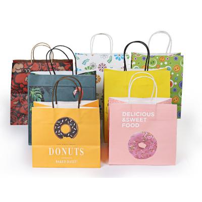 China Custom Order Donut Sandwich Kraft Paper Bags With Twisted Handles for Food Industrial for sale