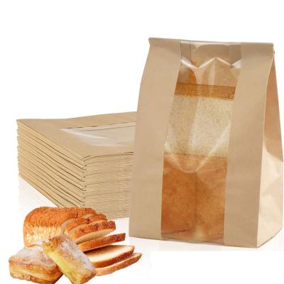 China Large Grease-Proof Bread Snack Kraft Paper Bag with Front Window Eco Friendly Packaging for sale