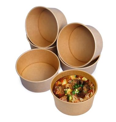 China Customized Disposable Heatable Food Packaging Boxes Round Kraft Paper Salad Plates Bowl for sale