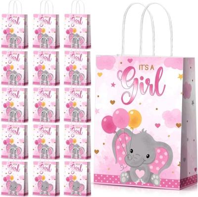 China Dibujos animados personalizados coloridos de animales Niño juguete Rosa Niña Bolsa de papel Kraft para la ducha del bebé en venta