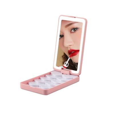 China ABS Fashionable Black Square White Square Rose Frame Storage Touch Switch LED Single Side Plastic Lighted Makeup Mirror Set for sale