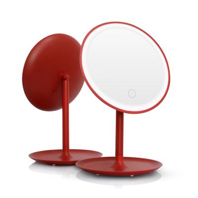 China Custom Plastic Single Side Lit Red Lighted Round Arbitrary Three-speed 360 Degree Rotation LED Dimming Vanity Table LED Mirror for sale